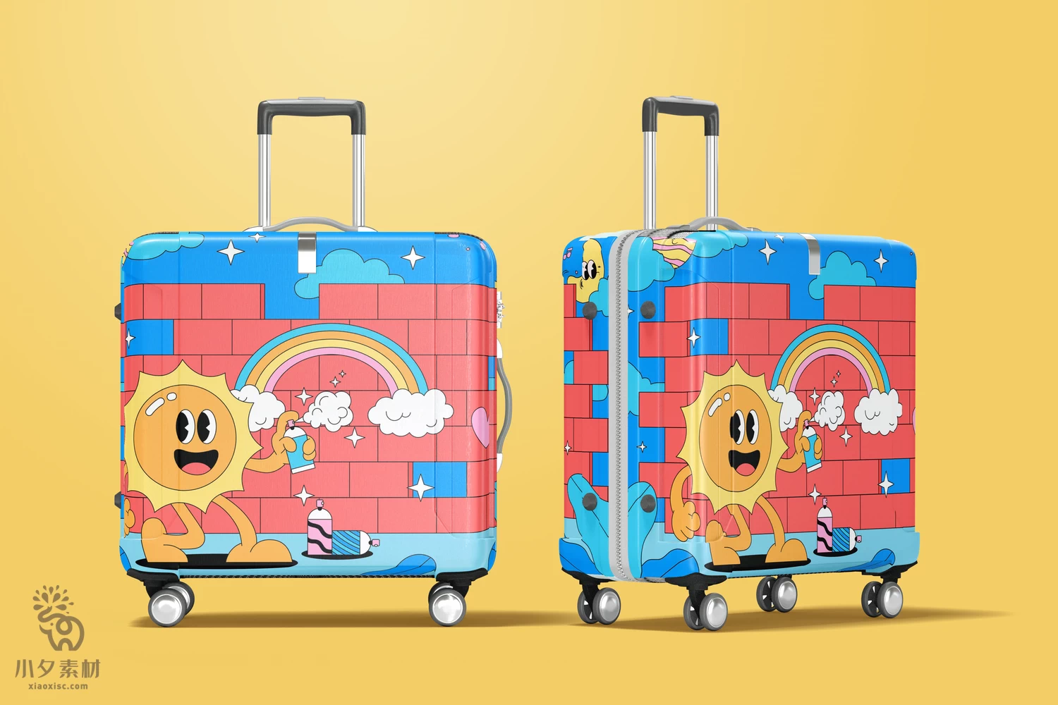 品牌儿童方形行李箱拉杆箱VI智能贴图文创样机模板PSD设计素材【001】